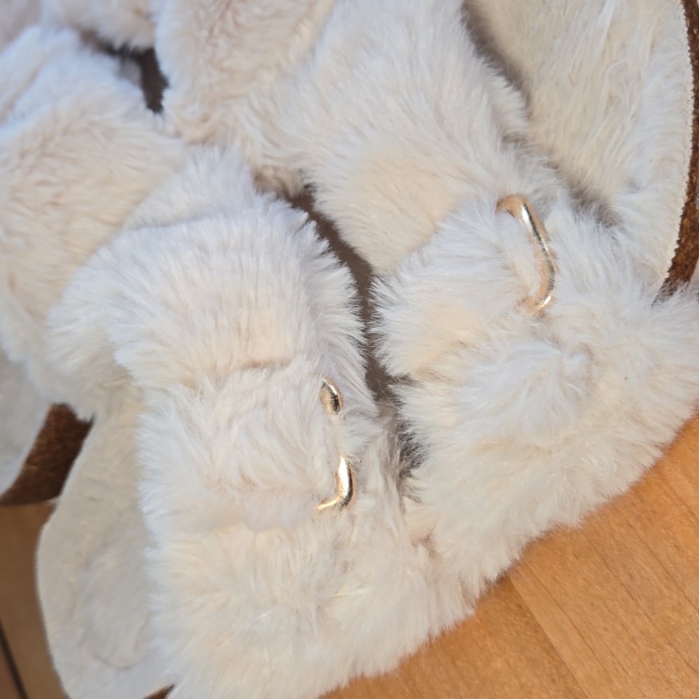 Faux Rabbit Fur Cork Slide Sandals - Picture 4 of 9